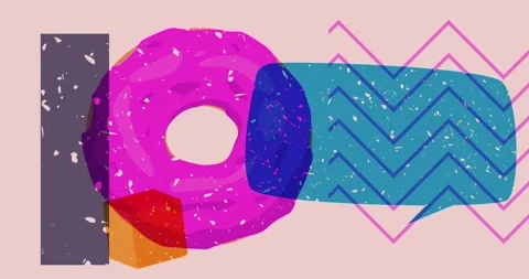 Risograph Doughnut and speech bubble with geometric elements Video stock 313371607
