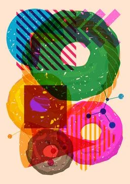 Risograph Doughnut with geometric shapes. Objects in trendy riso graph prin.. Illustrazione stock