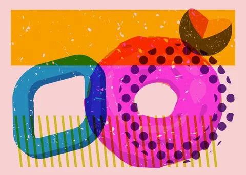 Risograph Doughnut with geometric shapes. Objects in trendy riso graph prin.. Illustrazione stock