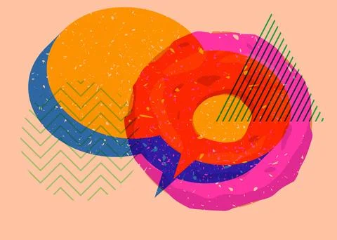 Risograph Doughnut with geometric shapes. Objects in trendy riso graph prin.. Illustrazione stock