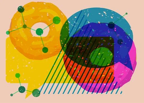 Risograph Doughnut with geometric shapes. Objects in trendy riso graph prin.. Illustrazione stock