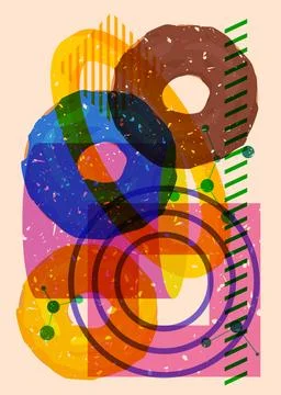 Risograph Doughnut with geometric shapes. Objects in trendy riso graph prin.. Illustrazione stock