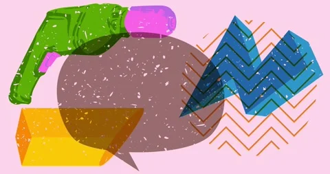Risograph drill and speech bubble with geometric elements animation Video stock 270656563