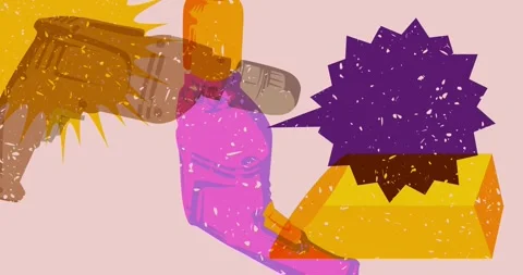 Risograph Drill and speech bubble with geometric elements video 스톡 동영상 331409430