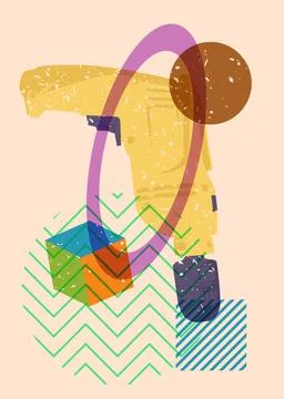 Risograph Drill, Power Tool with geometric shapes. Objects in trendy riso g.. Ilustração Stock