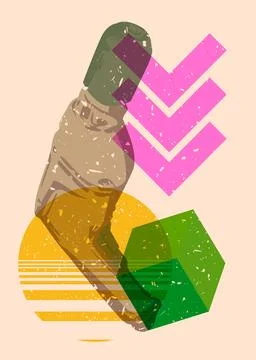 Risograph Drill, Power Tool with geometric shapes. Objects in trendy riso g.. Ilustração Stock