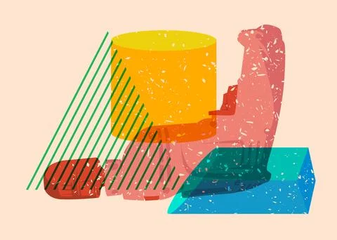 Risograph Drill, Power Tool with geometric shapes. Objects in trendy riso g.. Ilustração Stock