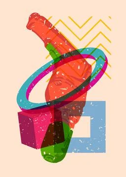 Risograph Drill, Power Tool with geometric shapes. Objects in trendy riso g.. Ilustração Stock