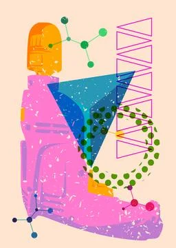 Risograph Drill, Power Tool with geometric shapes. Objects in trendy riso g.. Stock Illustration