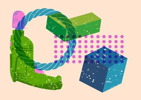 Risograph Drill, Power Tool with geometric shapes. Objects in trendy riso g.. Ilustração Stock