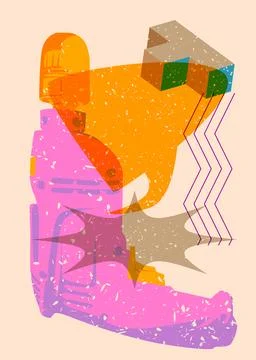 Risograph Drill, Power Tool with speech bubble with geometric shapes. Objec.. Illustration
