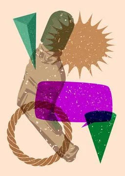 Risograph Drill, Power Tool with speech bubble with geometric shapes. Objec.. Illustration