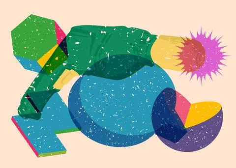 Risograph Drill, Power Tool with speech bubble with geometric shapes. Objec.. Illustration