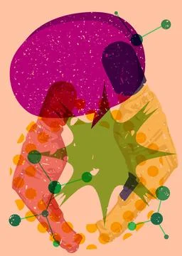 Risograph Drill with speech bubble with geometric shapes. Objects in trendy.. Illustration