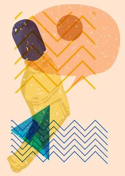 Risograph Drill with speech bubble with geometric shapes. Objects in trendy.. Illustration