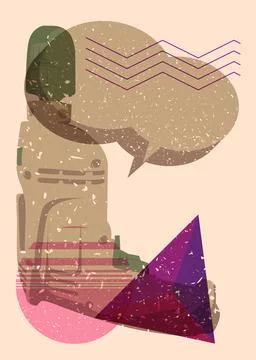 Risograph Drill with speech bubble with geometric shapes. Objects in trendy.. Stock Illustration