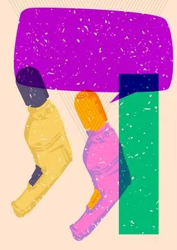 Risograph Drill with speech bubble with geometric shapes. Objects in trendy.. Stock Illustration