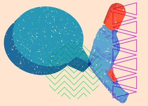 Risograph Drill with speech bubble with geometric shapes. Objects in trendy.. イラスト素材