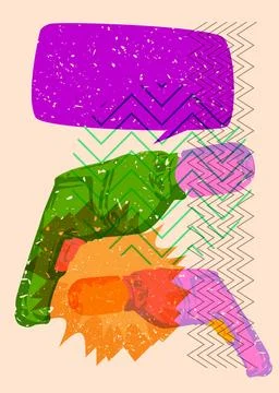 Risograph Drill with speech bubble with geometric shapes. Objects in trendy.. Stock Illustration