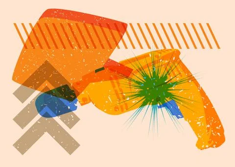 Risograph Drill with speech bubble with geometric shapes. Objects in trendy.. Illustration