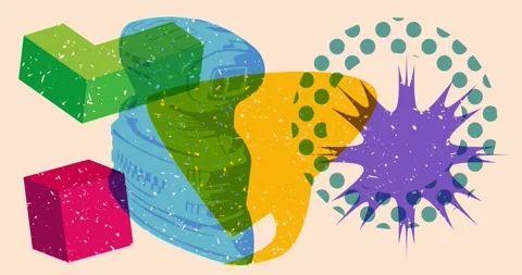 Risograph Electric Sander and speech bubble with geometric elements animatio Stock Footage 276635293