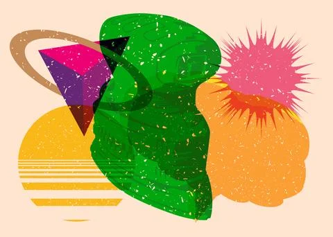 Risograph Electric Sander with speech bubble with geometric shapes. Objects.. Stock Illustration