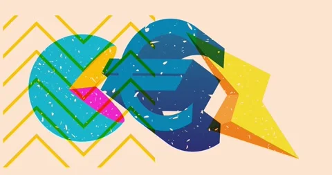 Risograph Euro sign with geometric elements Stock Footage 262020818