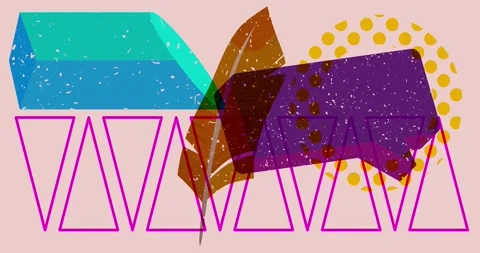 Risograph Feather and speech bubble with geometric elements animation Stock Footage 303535683
