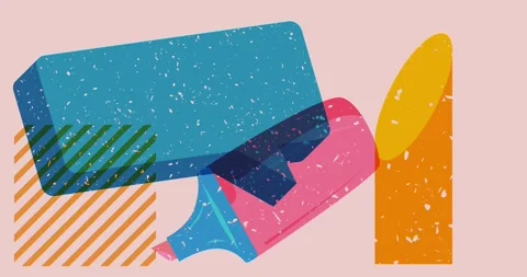 Risograph Felt Tip Pen and speech bubble with geometric elements animation 스톡 동영상 329536666