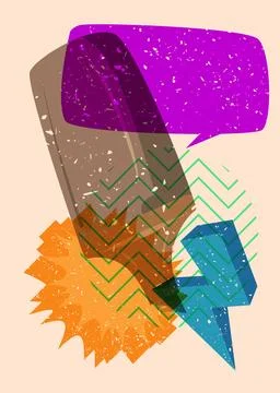 Risograph Felt Tip Pen with speech bubble with geometric shapes. Objects in.. 스톡 일러스트