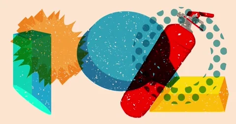 Risograph Fire Extinguisher and speech bubble with geometric elements video Stock Footage 268675666