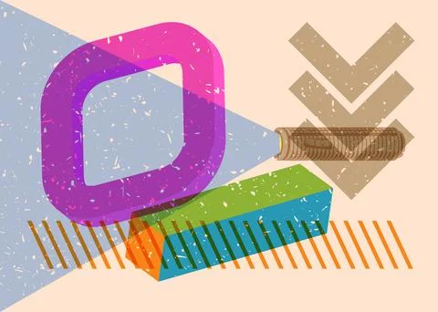 Risograph Flashlight with geometric shapes. Objects in trendy riso graph pr.. Illustration