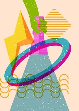 Risograph Flashlight with geometric shapes. Objects in trendy riso graph pr.. Illustration