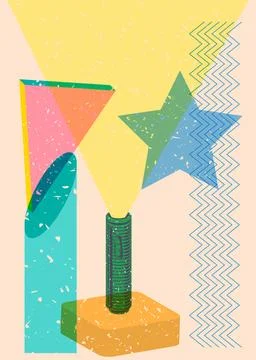 Risograph Flashlight with geometric shapes. Objects in trendy riso graph pr.. Stock Illustration