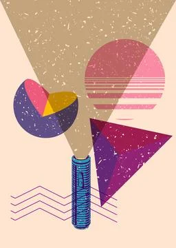 Risograph Flashlight with geometric shapes. Objects in trendy riso graph pr.. Illustration
