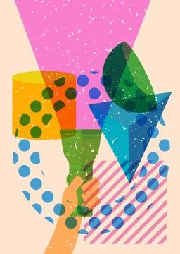 Risograph Flashlight with geometric shapes. Objects in trendy riso graph pr.. Illustration