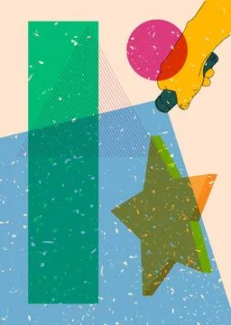 Risograph Flashlight with geometric shapes. Objects in trendy riso graph pr.. Illustration