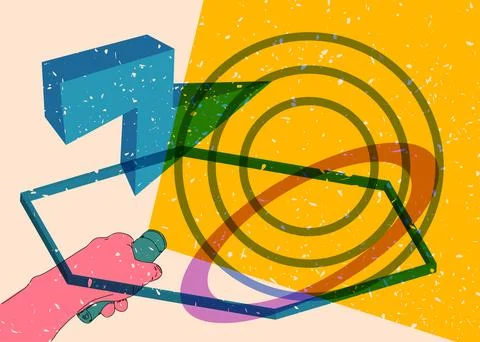 Risograph Flashlight with geometric shapes. Objects in trendy riso graph pr.. Illustration