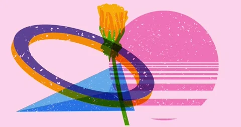Risograph flower with geometric elements animation Stock Footage 252425432