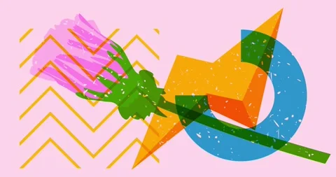 Risograph flower with geometric elements video Stock Footage 252425186