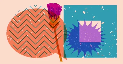 Risograph flower with speech bubble and geometric elements animation Stock Footage 252407742