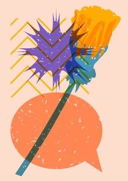 Risograph flower with speech bubble and geometric shapes. Botany object in .. Stock Illustration