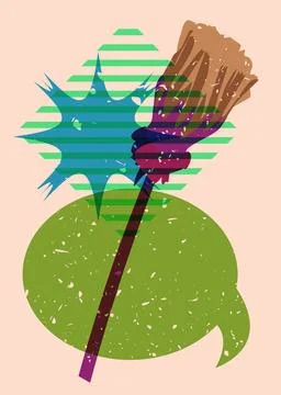Risograph flower with speech bubble and geometric shapes. Botany object in .. Stock Illustration