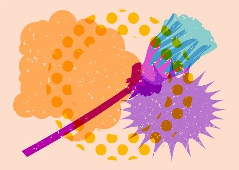 Risograph flower with speech bubble and geometric shapes. Botany object in .. Stock Illustration