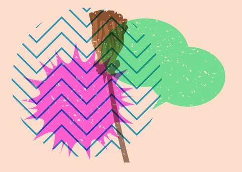 Risograph flower with speech bubble and geometric shapes. Botany object in .. Stock Illustration
