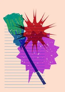 Risograph flower with speech bubble and geometric shapes. Botany object in .. Stock Illustration