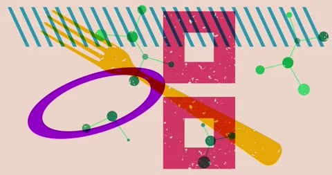 Risograph fork with geometric elements animation Video stock 273011322