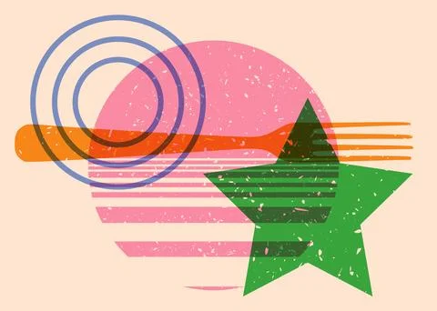 Risograph fork with geometric shapes. Objects in trendy riso graph print te.. Stock Illustration