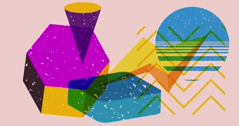 Risograph fun geometric elements animation Stock Footage 282563193