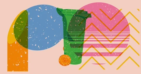 Risograph garbage bin and speech bubble with geometric elements animation Stock Footage 272818515